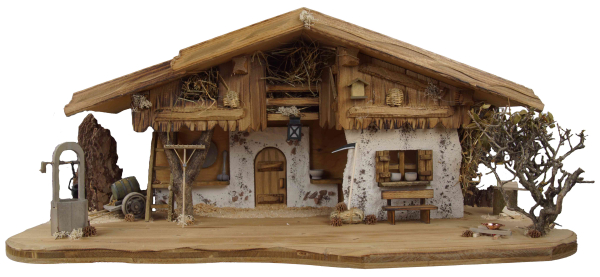 Preview: Detaillierte Weihnachtskrippe Thun inkl. 17-tlg. Figurensatz ETA 1, Maße Krippe: ca. 70 x 30 x 29 cm